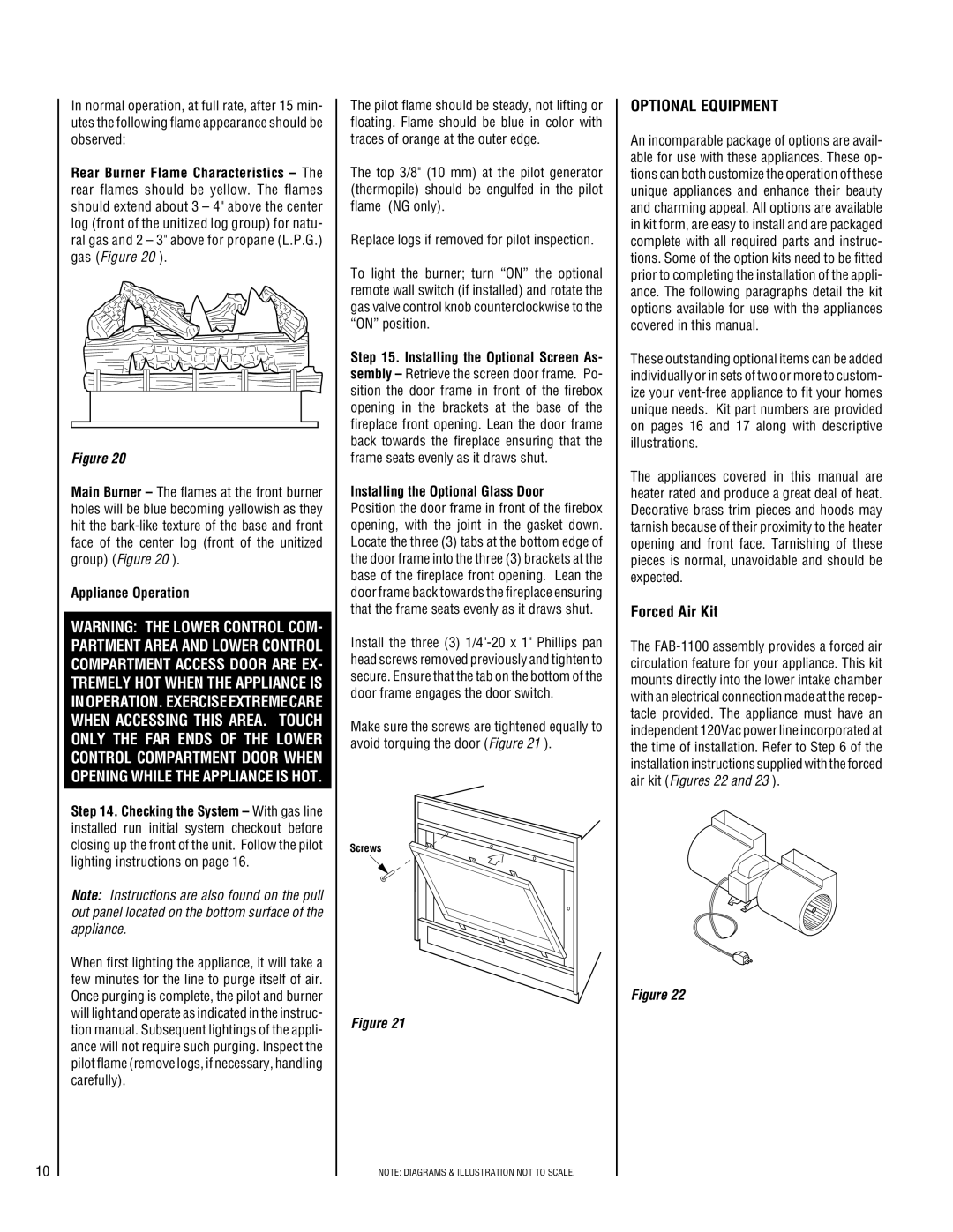 TOA Electronics VF5000-CMP-2 Optional Equipment, Forced Air Kit, Appliance Operation, Installing the Optional Glass Door 