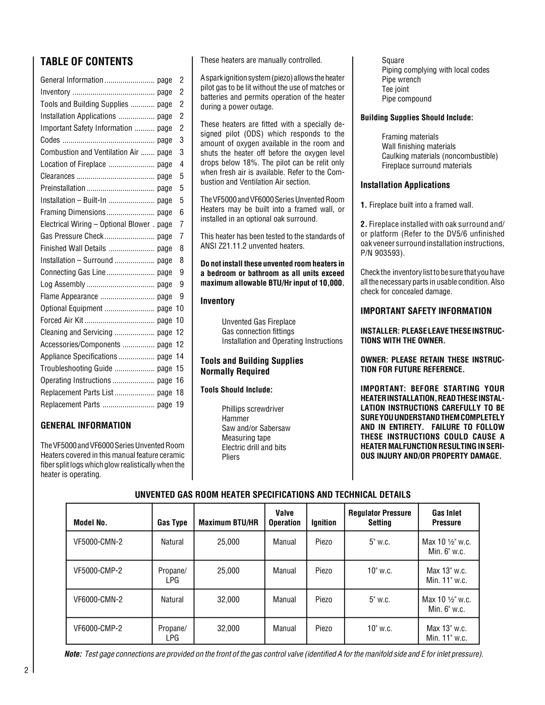 TOA Electronics VF5000-CMP-2 operating instructions Table of Contents 