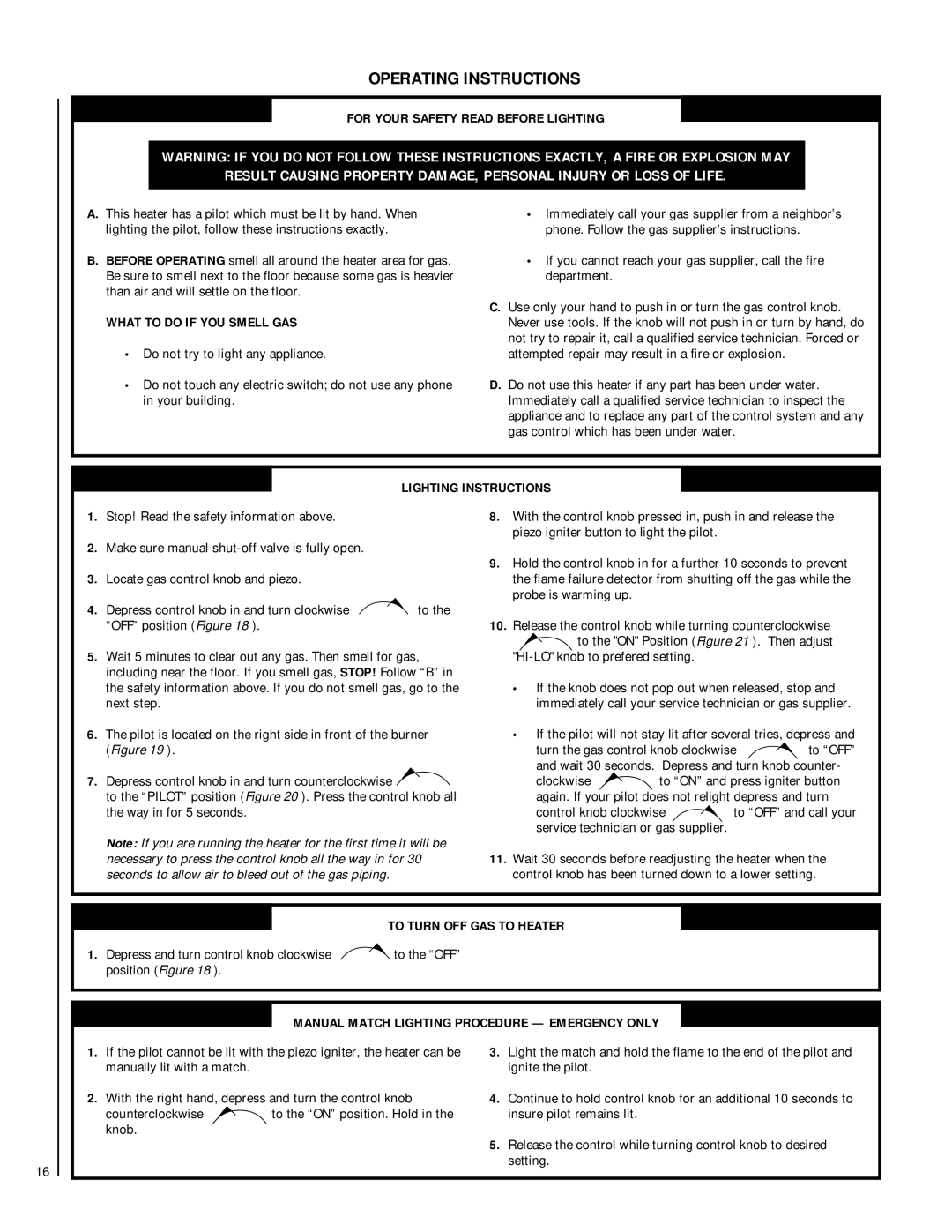 TOA Electronics VFST-CMN-2 Operating Instructions, For Your Safety Read Before Lighting, What to do if YOU Smell GAS 