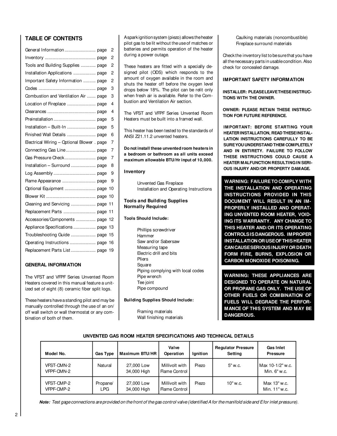 TOA Electronics VFST-CMN-2 dimensions Table of Contents 