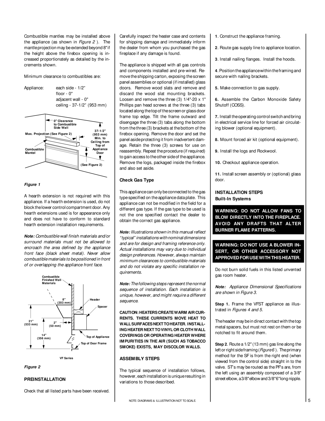 TOA Electronics VFST-CMN-2 dimensions Preinstallation, Check Gas Type, Assembly Steps, Installation Steps, Built-In Systems 