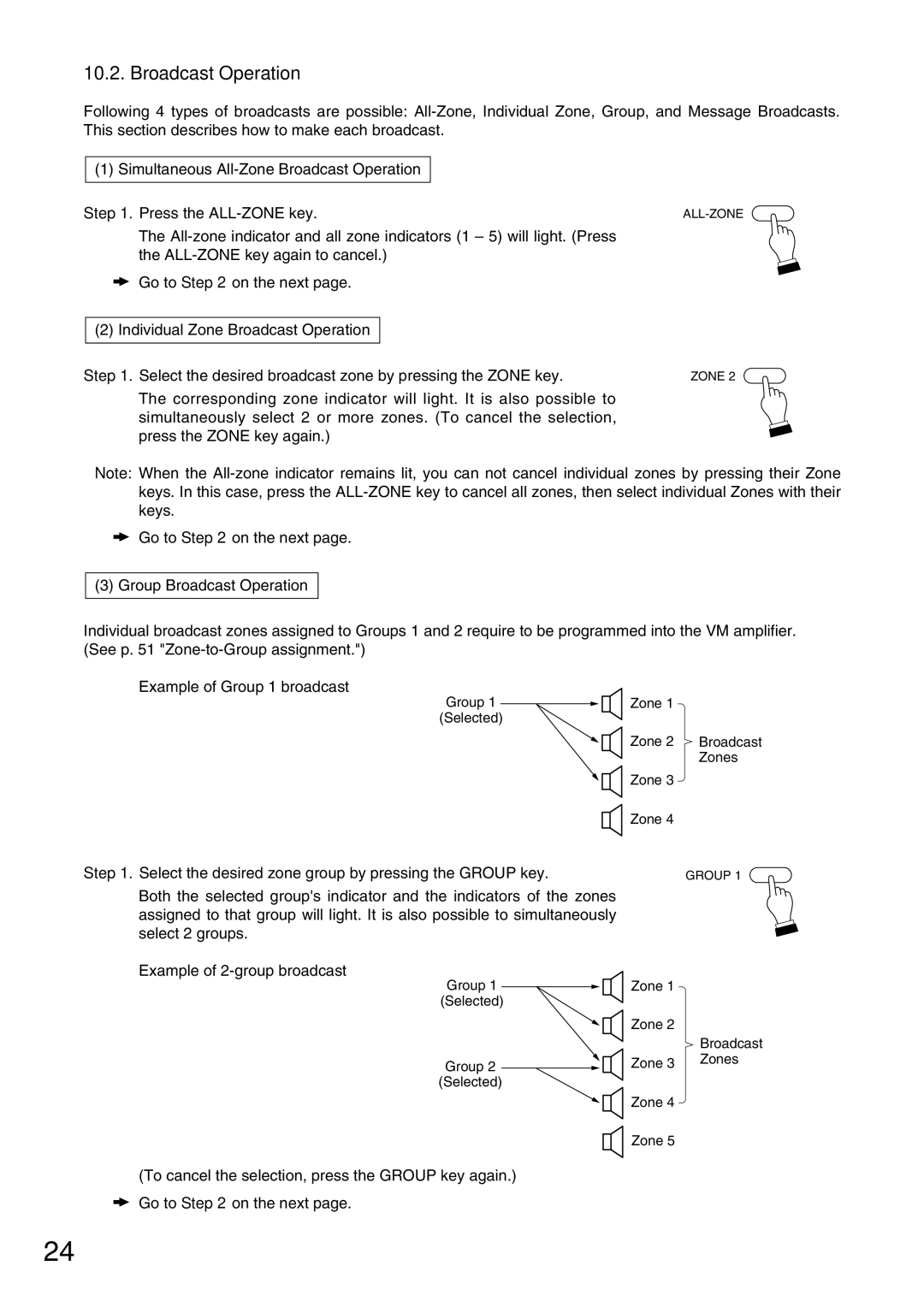 TOA Electronics VM-2120 instruction manual Broadcast Operation 