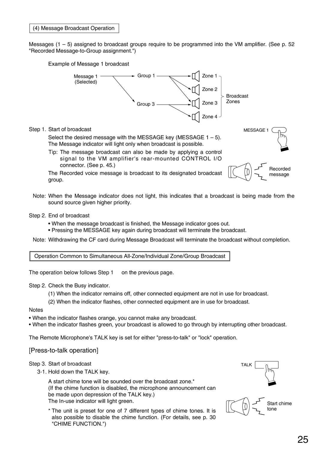 TOA Electronics VM-2120 instruction manual Press-to-talk operation, Operation below follows on the previous 