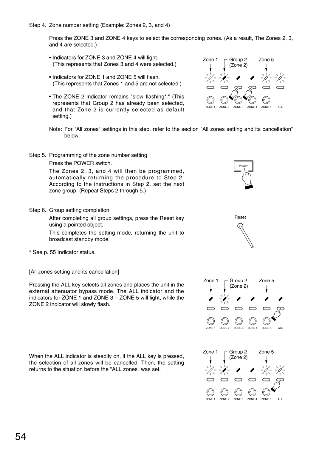 TOA Electronics VM-2120 instruction manual All zones setting and its cancellation 