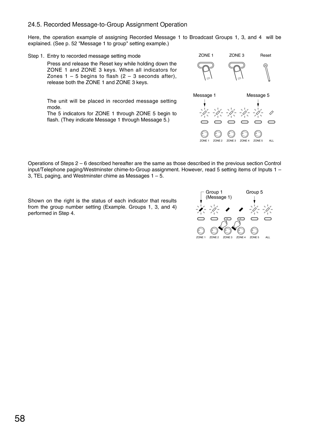 TOA Electronics VM-2120 instruction manual Recorded Message-to-Group Assignment Operation 