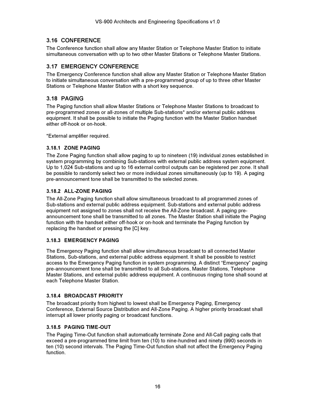 TOA Electronics VS-900 manual Emergency Conference, Paging 