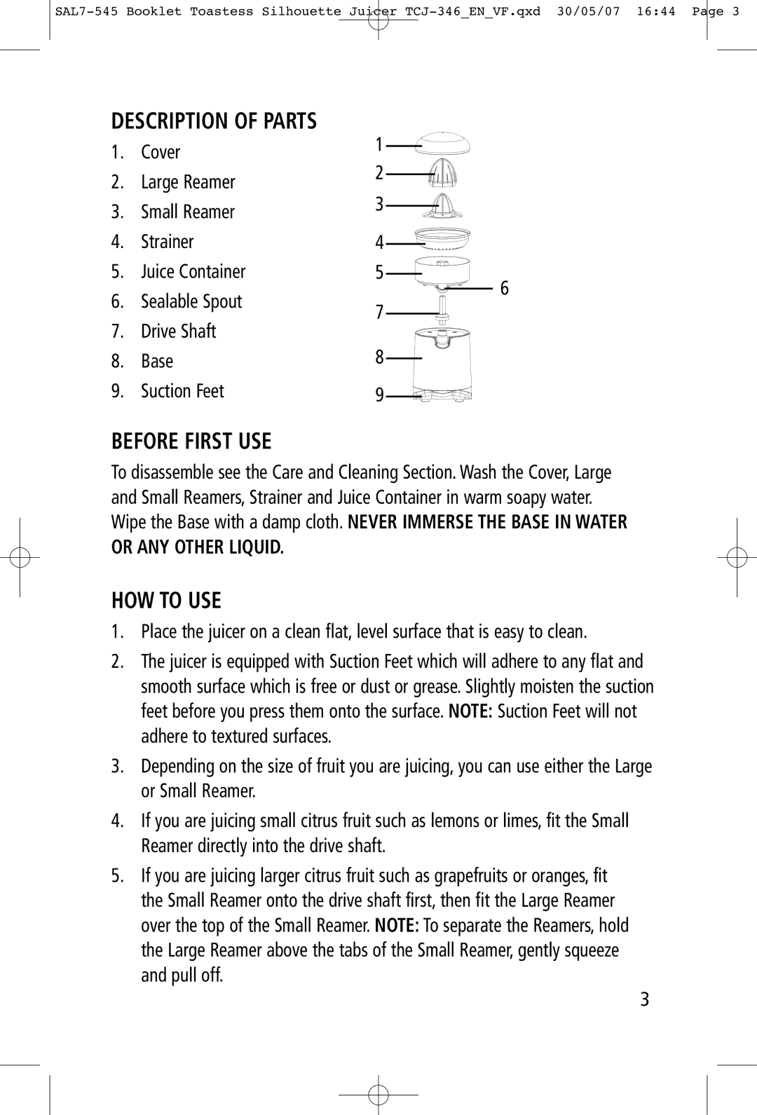 Toastess TCJ346 manual Description of Parts, Before First USE, HOW to USE 