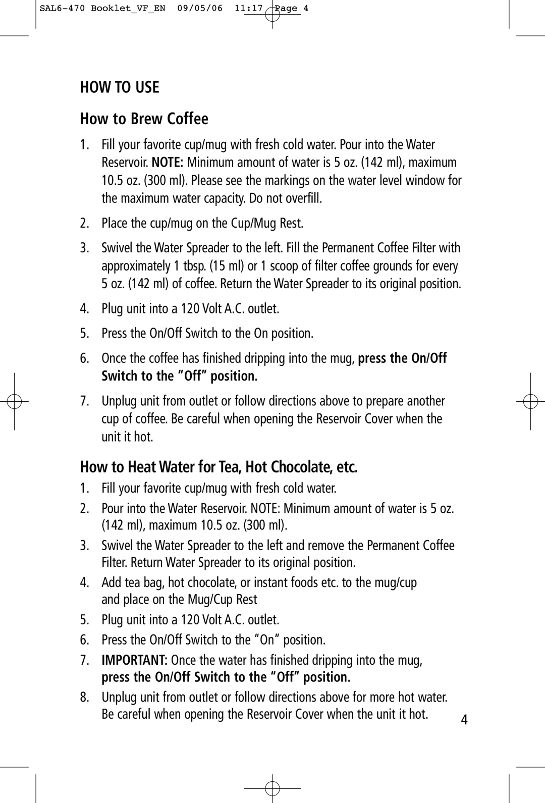 Toastess TFC-326 manual HOW to USE, How to Brew Coffee, How to Heat Water for Tea, Hot Chocolate, etc 