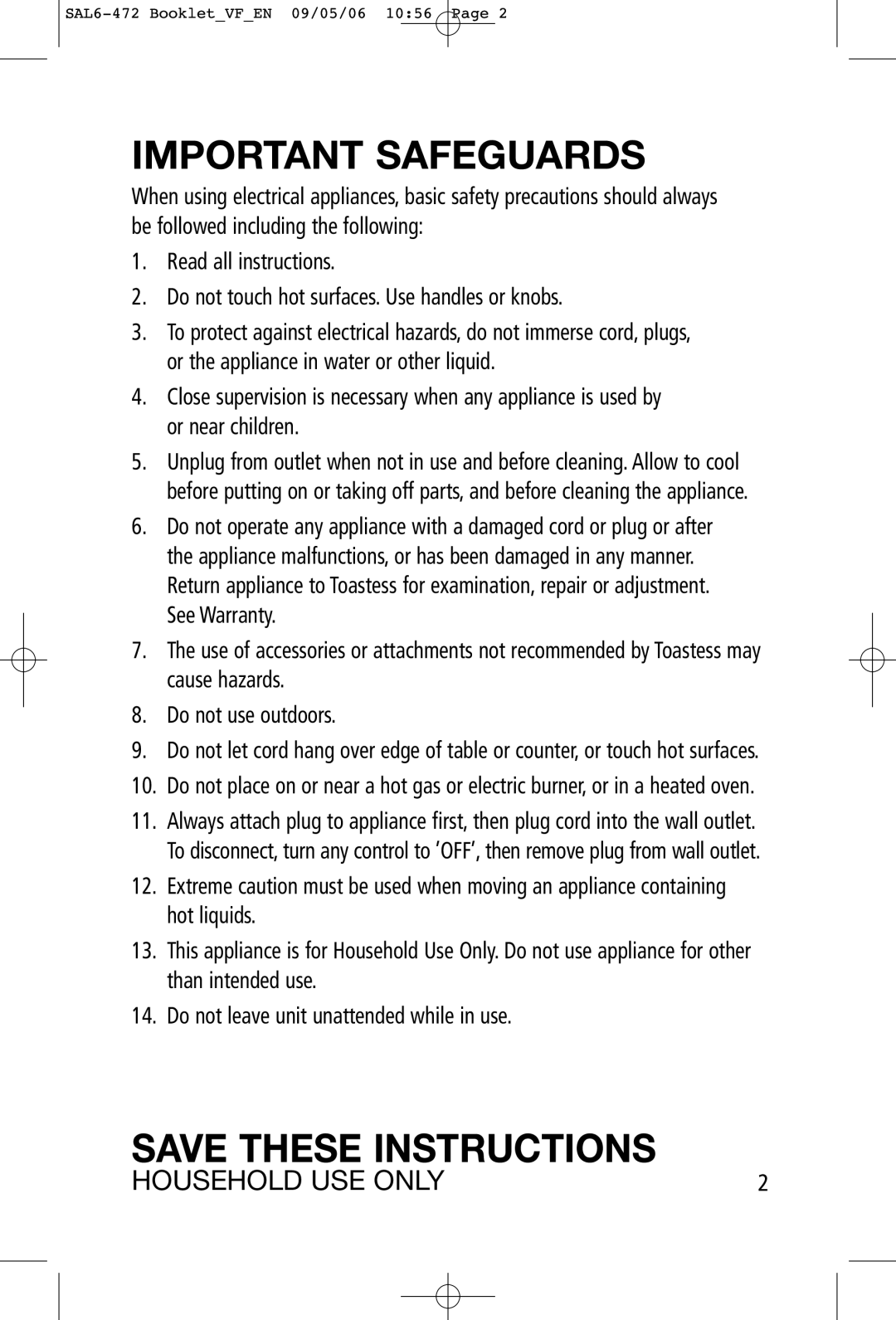 Toastess TFC-343 manual Important Safeguards 