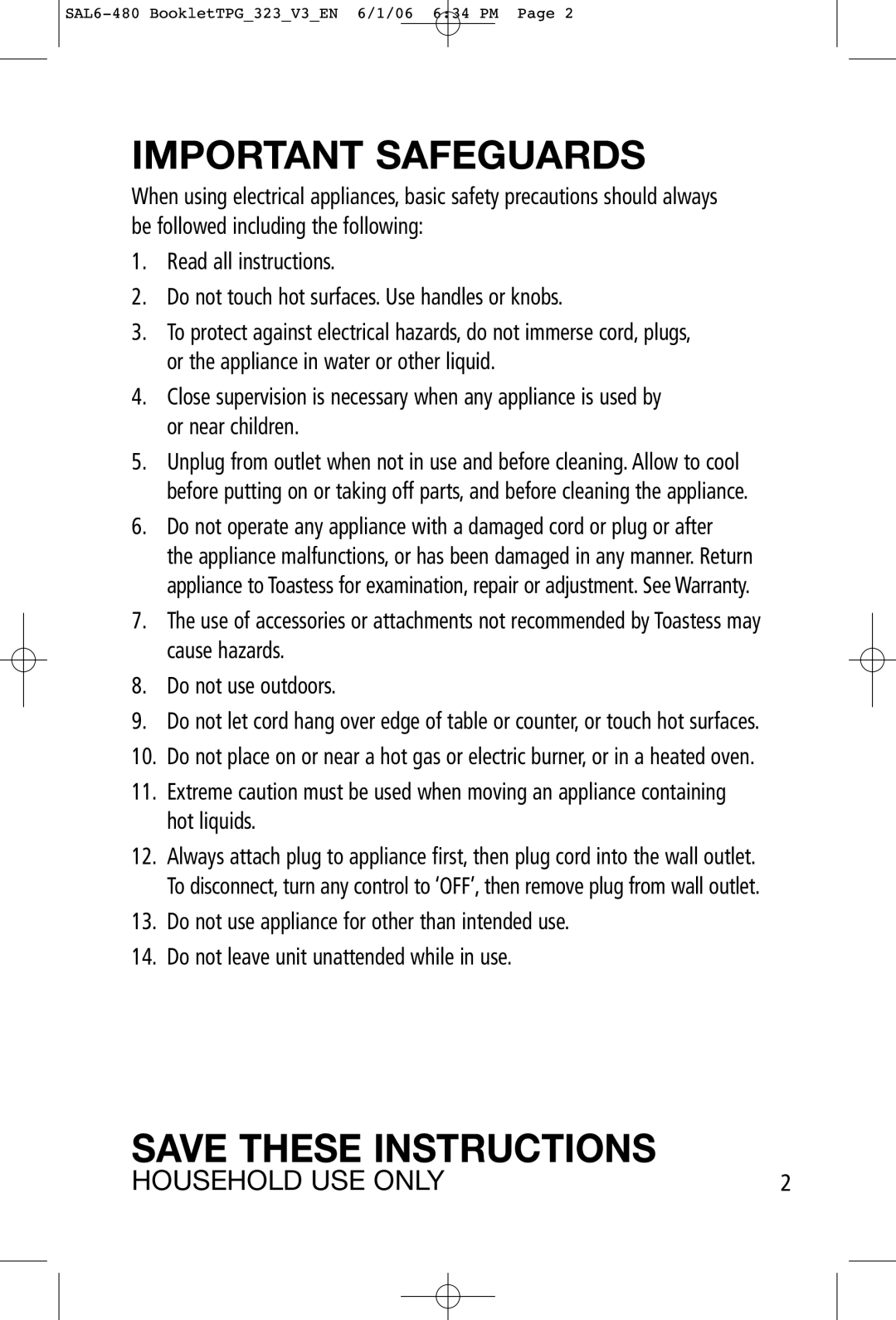 Toastess TPG-457 manual Important Safeguards 