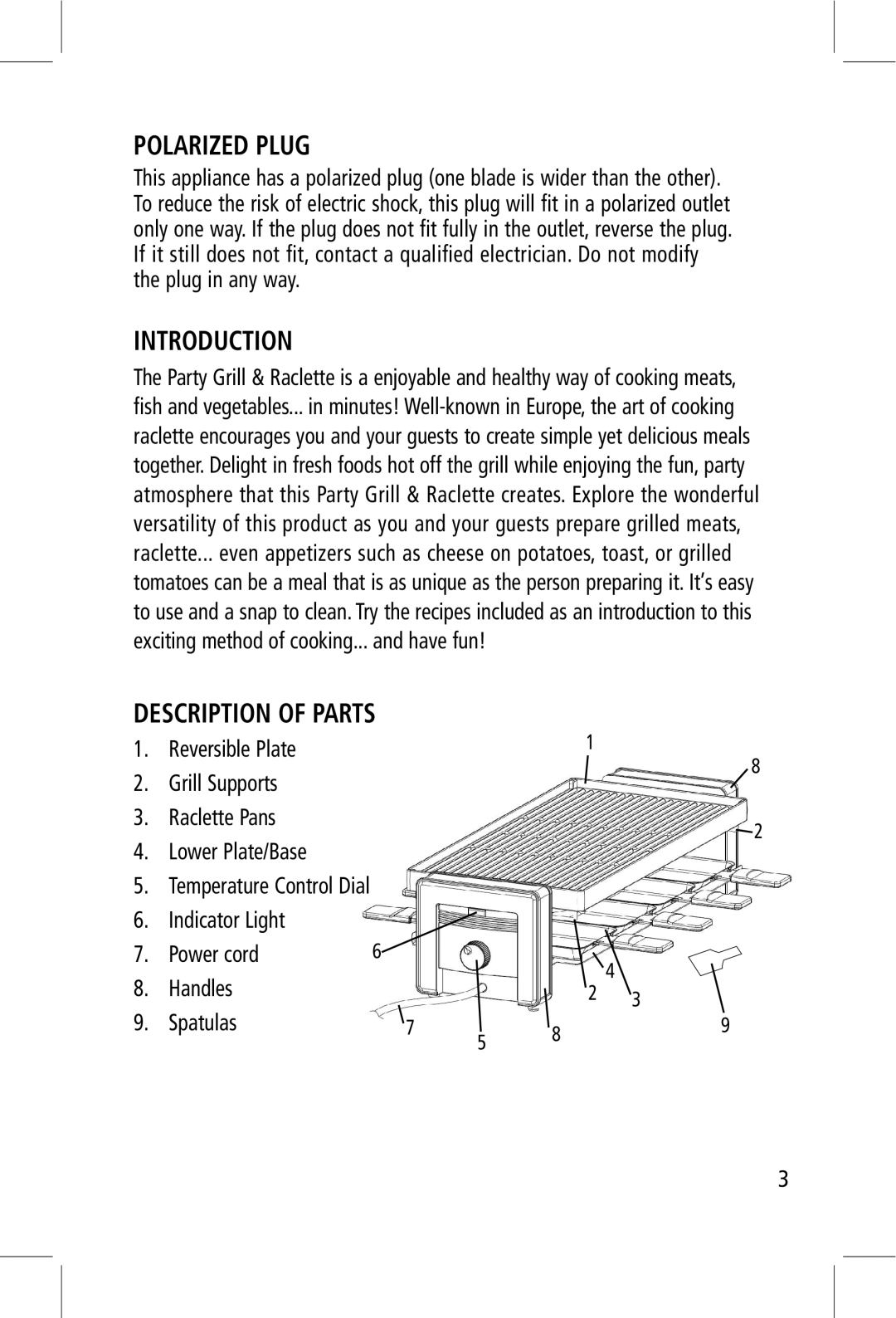 Toastess TPG-457 manual Polarized Plug, Introduction, Description of Parts 