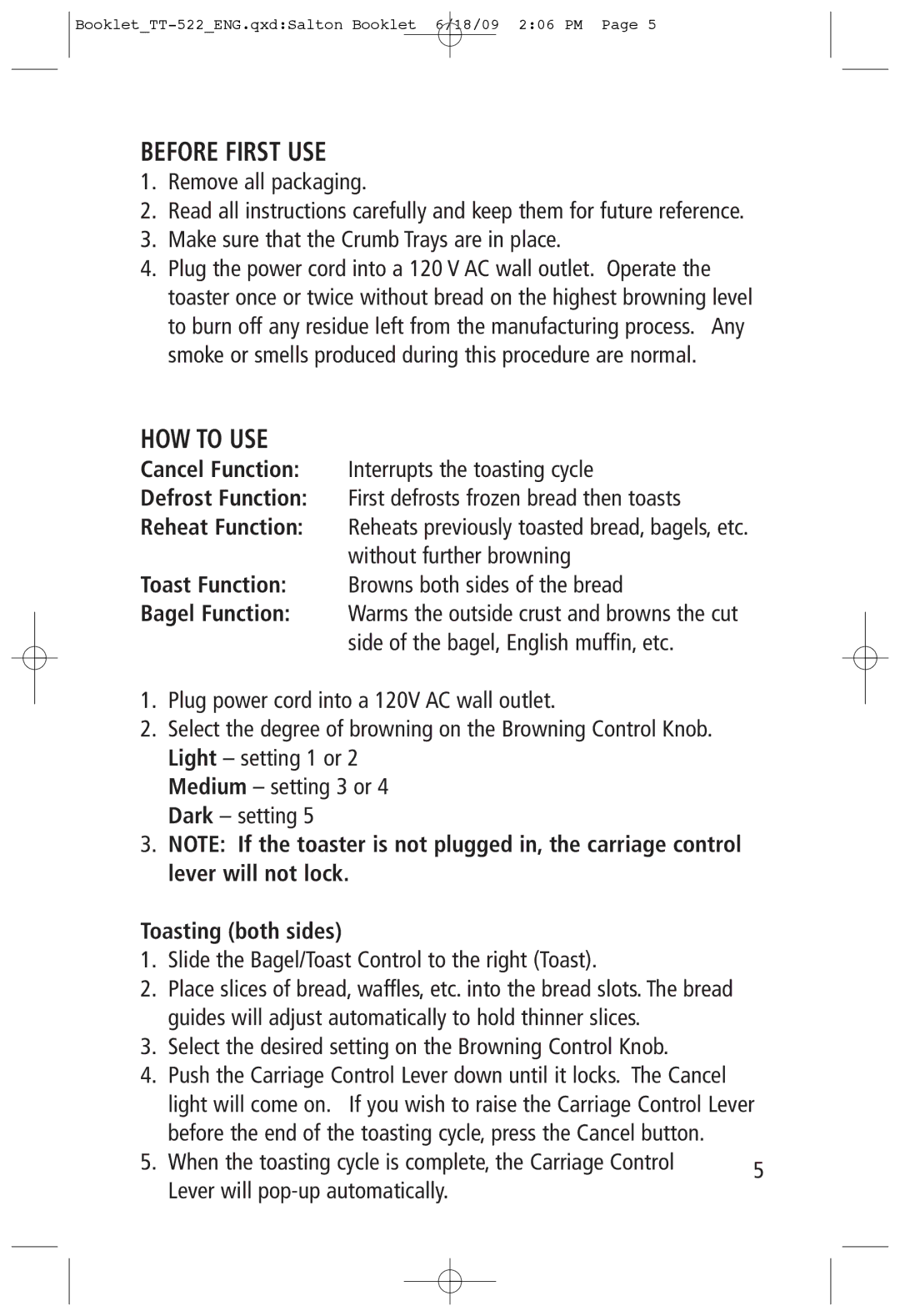 Toastess tt-522 manual Before First USE, HOW to USE 