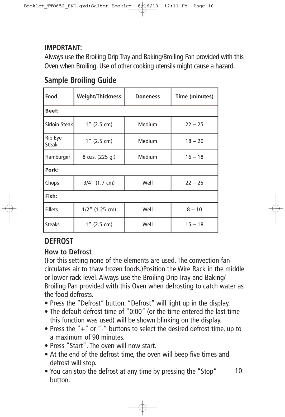 Toastess TTO652 manual How to Defrost 