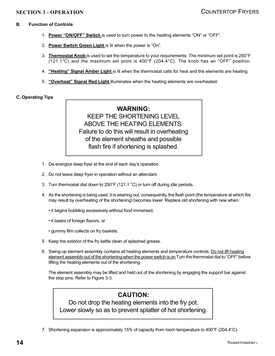 Toastmaster 1427, 1439 manual Function of Controls, Operating Tips 