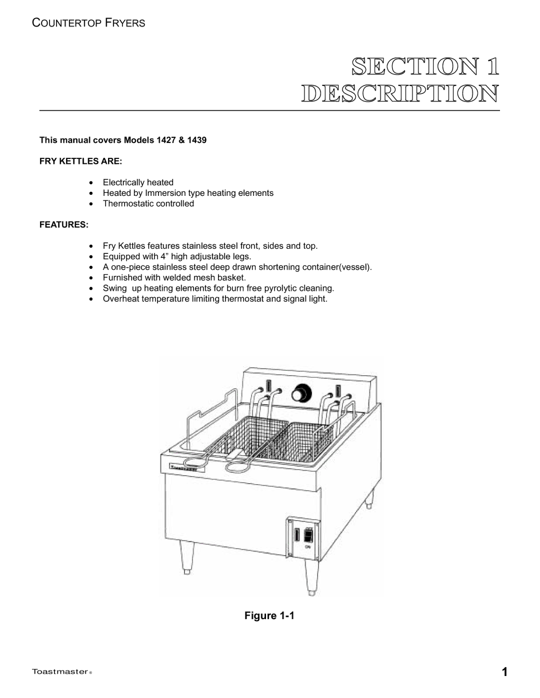 Toastmaster 1439 This manual covers Models 1427, Features 