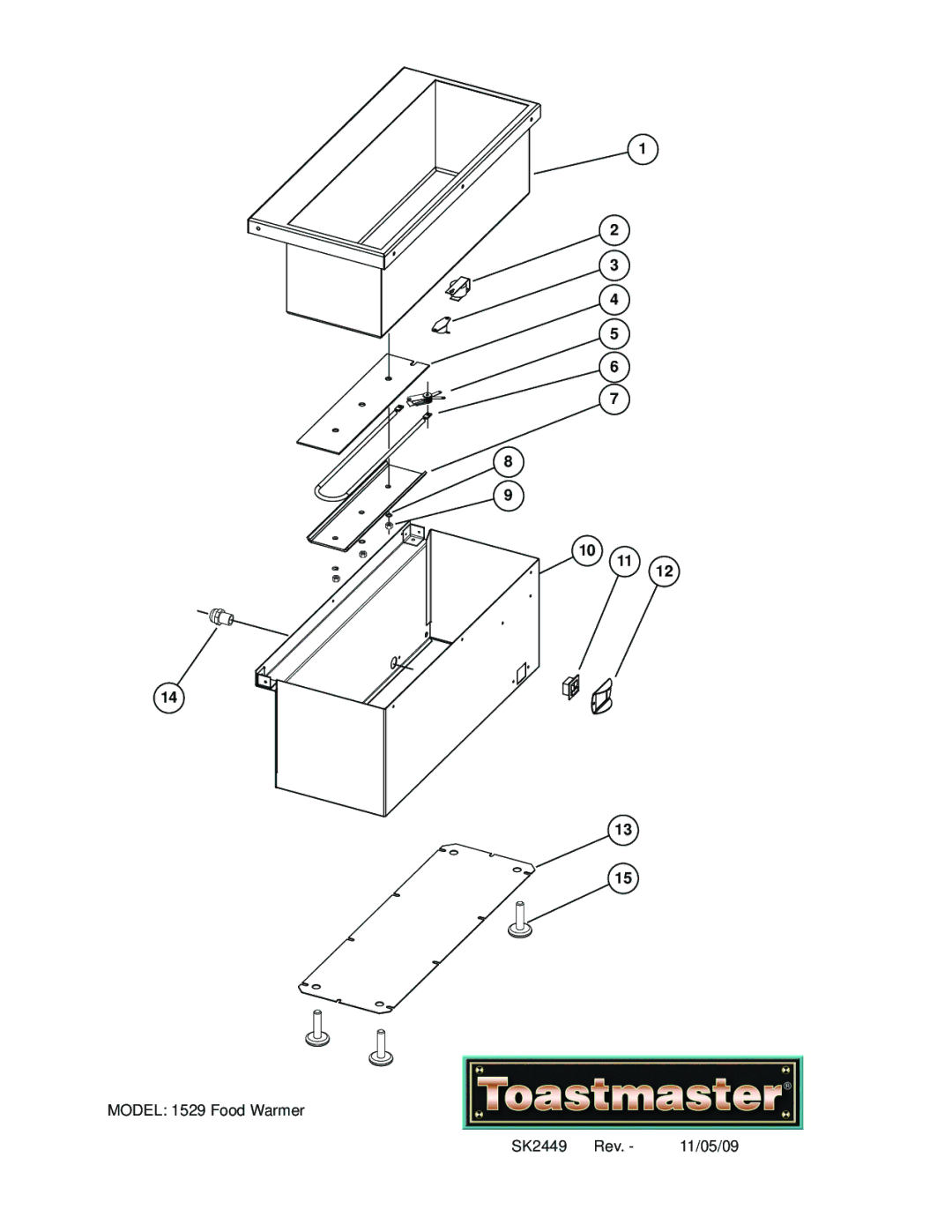 Toastmaster owner manual Model 1529 Food Warmer SK2449 Rev. 11/05/09 