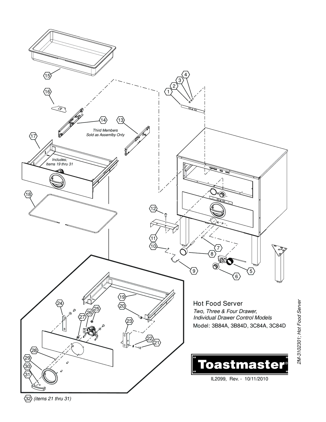 Toastmaster 3B20A, 3C84A, 3B84D, 3C80A, 3A20A, 3A80A, 3B80A, 3D8XD, 3B84A, 3C84D, 3A81D manual Individual Drawer Control Models 