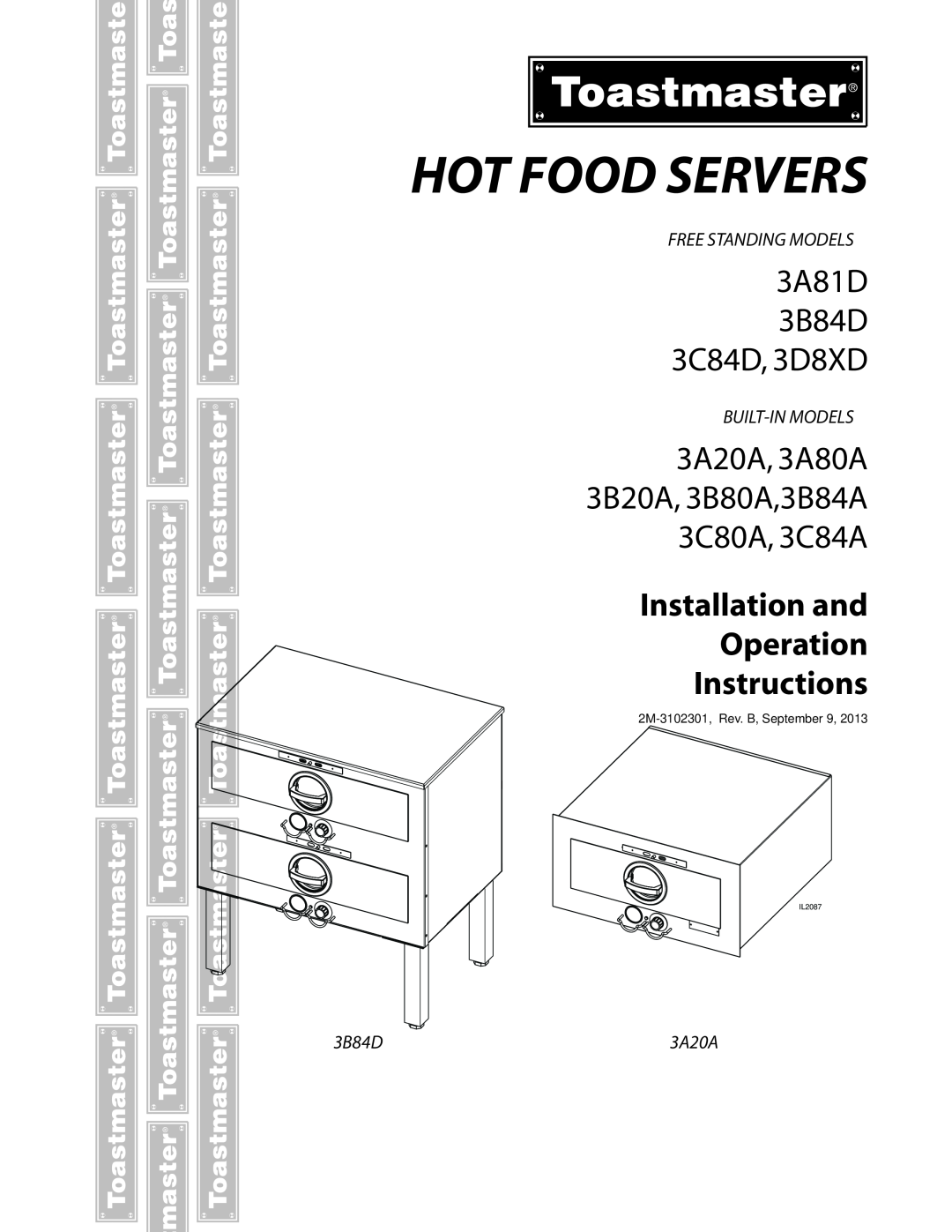 Toastmaster manual Hot Food Servers, 3A81D, Installation and Operation Instructions, 3B84D 3C84D, 3D8XD, Built-Inmodels 