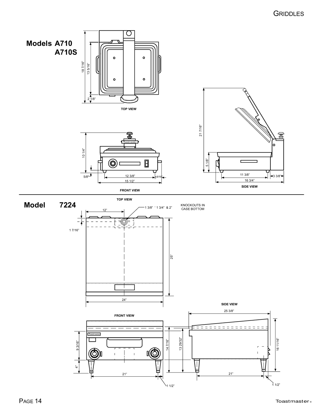 Toastmaster TA710, TA710S, 7224, 7236, 7324, 7336, 7348 manual Models A710 A710S 