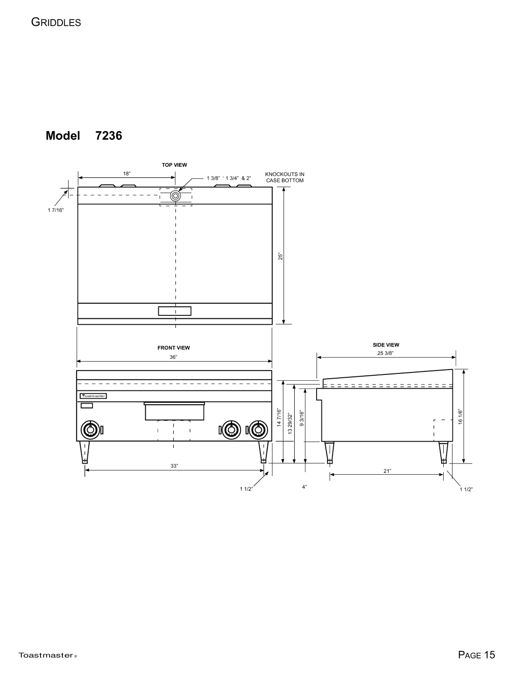 Toastmaster TA710, TA710S, 7224, 7236, 7324, 7336, 7348 manual 14 7/16 