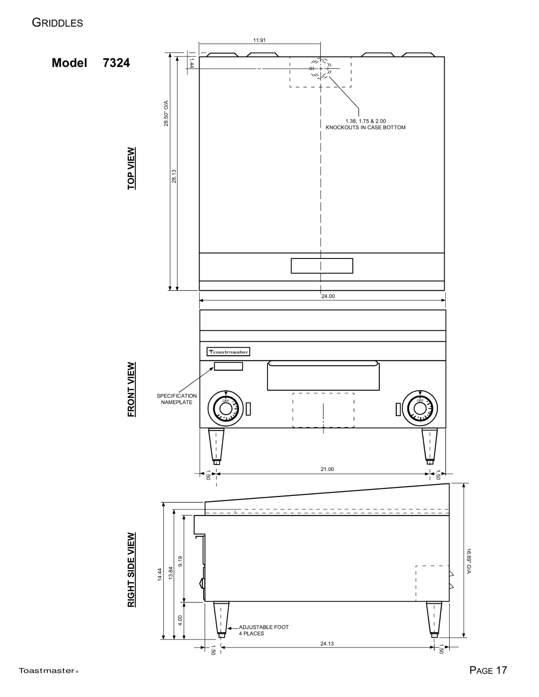 Toastmaster TA710, TA710S, 7224, 7236, 7324, 7336, 7348 manual TOP View 