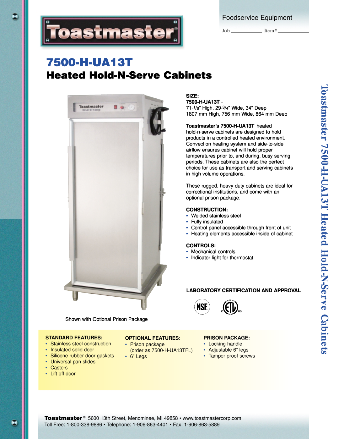 Toastmaster manual Heated Hold-N-ServeCabinets, Toastmaster 7500-H-UA13THeated Hold-N-Serve, Foodservice Equipment 