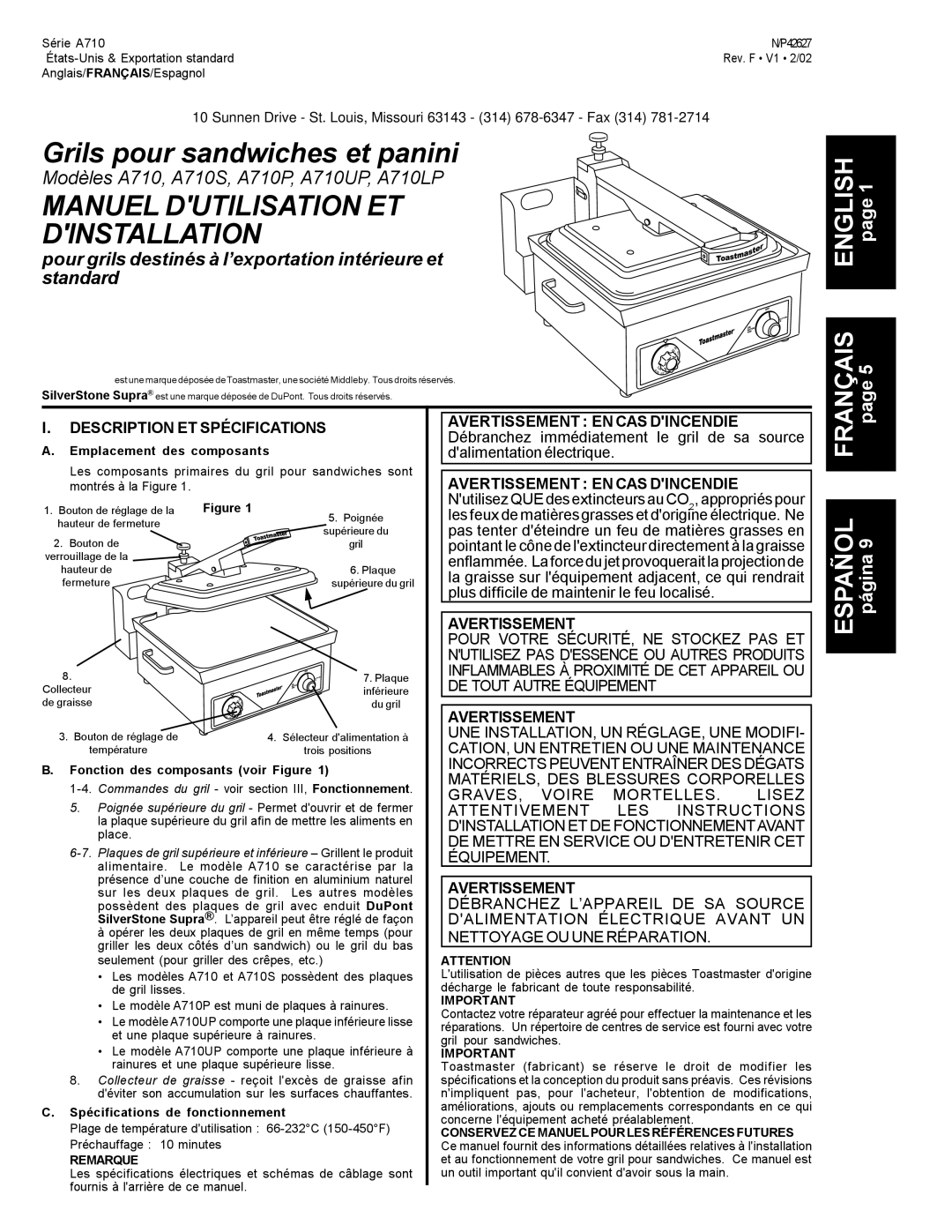 Toastmaster A710LP, A710UP, A710S, A710P manual  ,      ,   