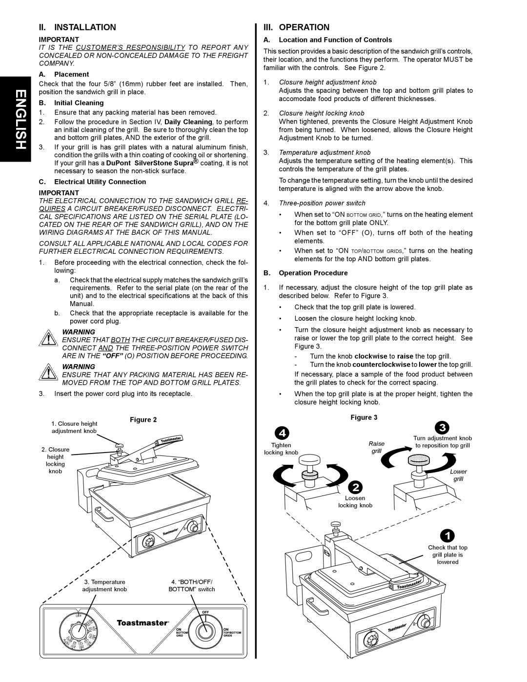 Toastmaster A710LP, A710UP, A710S, A710P III. Operation, Location and Function of Controls, Operation Procedure 