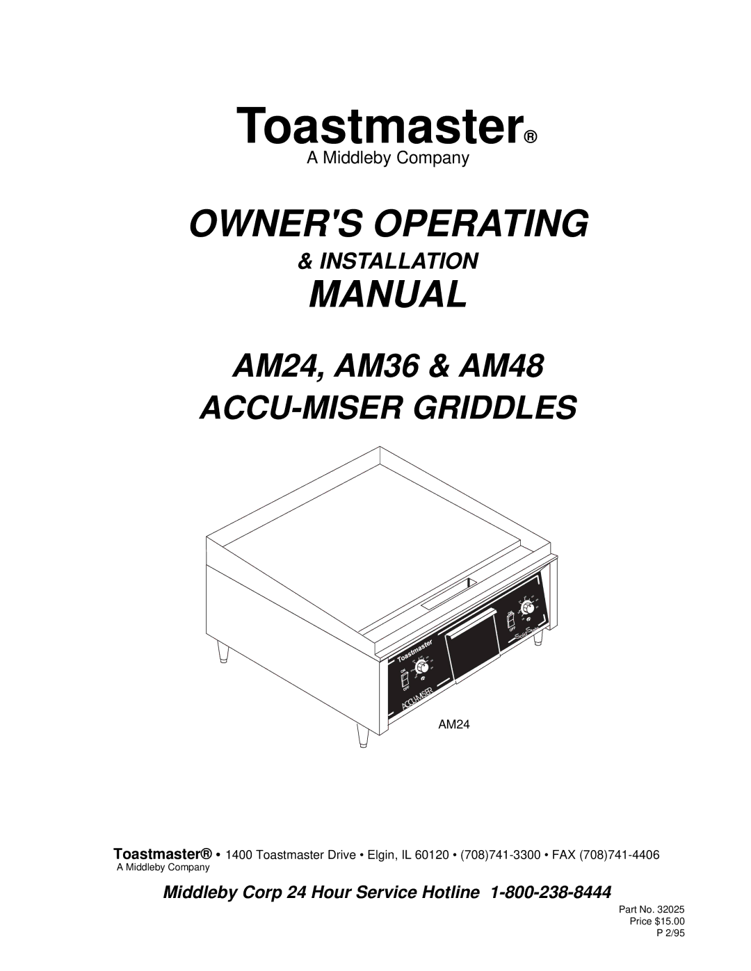 Toastmaster AM24, AM36, AM48, AM36 & AM48 installation manual Toastmaster 