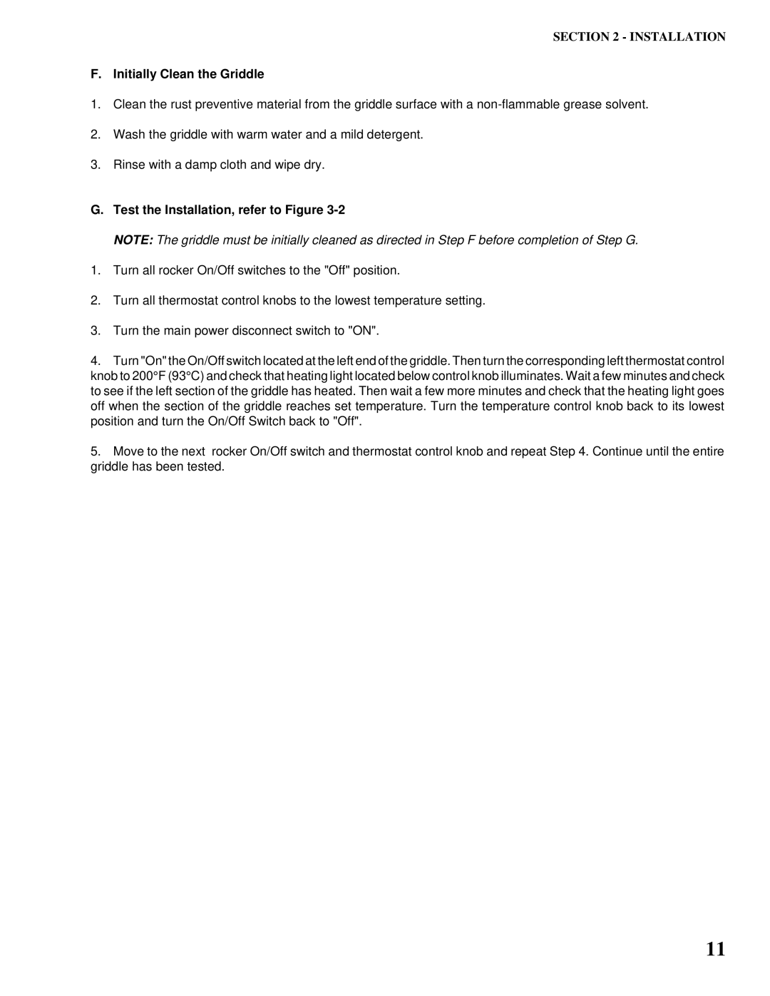 Toastmaster AM24, AM36, AM48, AM36 & AM48 Initially Clean the Griddle, Test the Installation, refer to Figure 