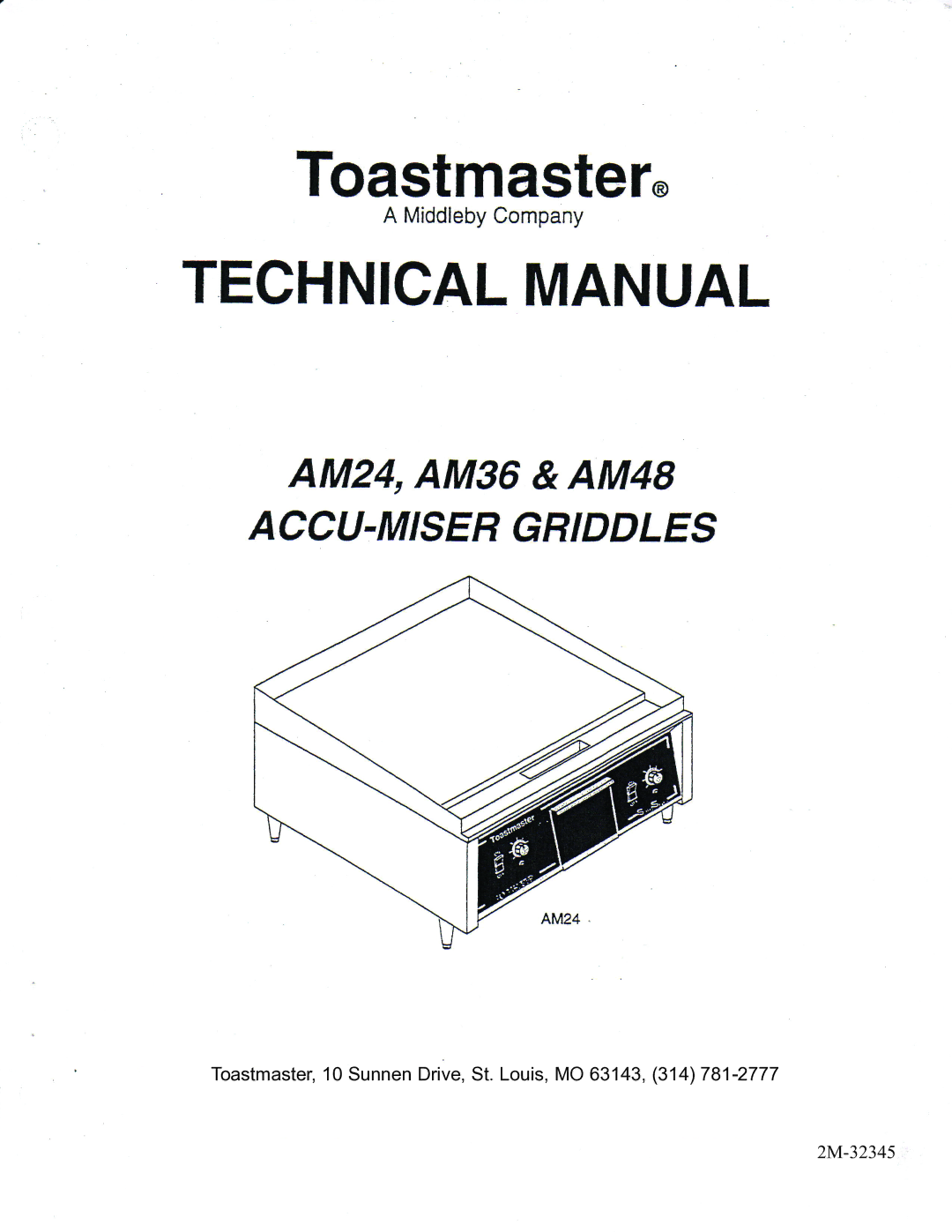 Toastmaster AM48, AM36, AM24 manual Toastmaster, 10 Sunnen Drive, St. Louis, MO 63143, 314 