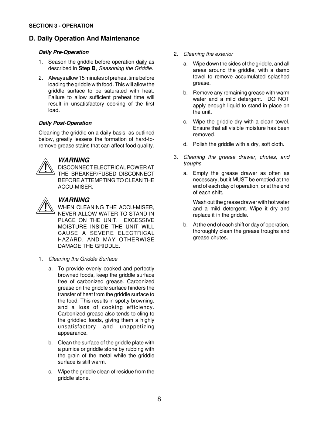 Toastmaster AM36SS, AM24SS installation manual Daily Operation And Maintenance, Daily Pre-Operation 