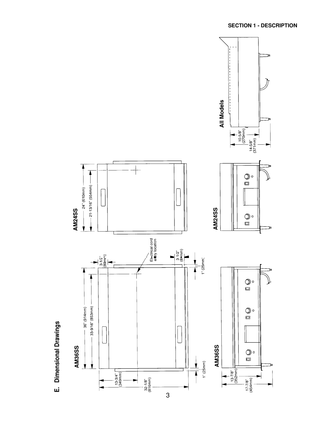 Toastmaster AM24SS, AM36SS installation manual Dimensional Drawings 