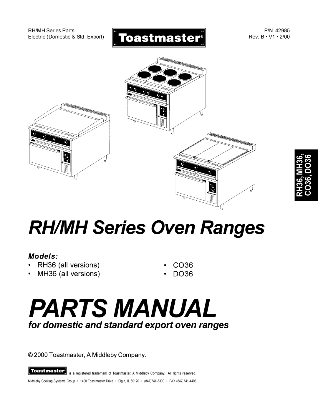 Toastmaster DO36 manual Parts Manual 