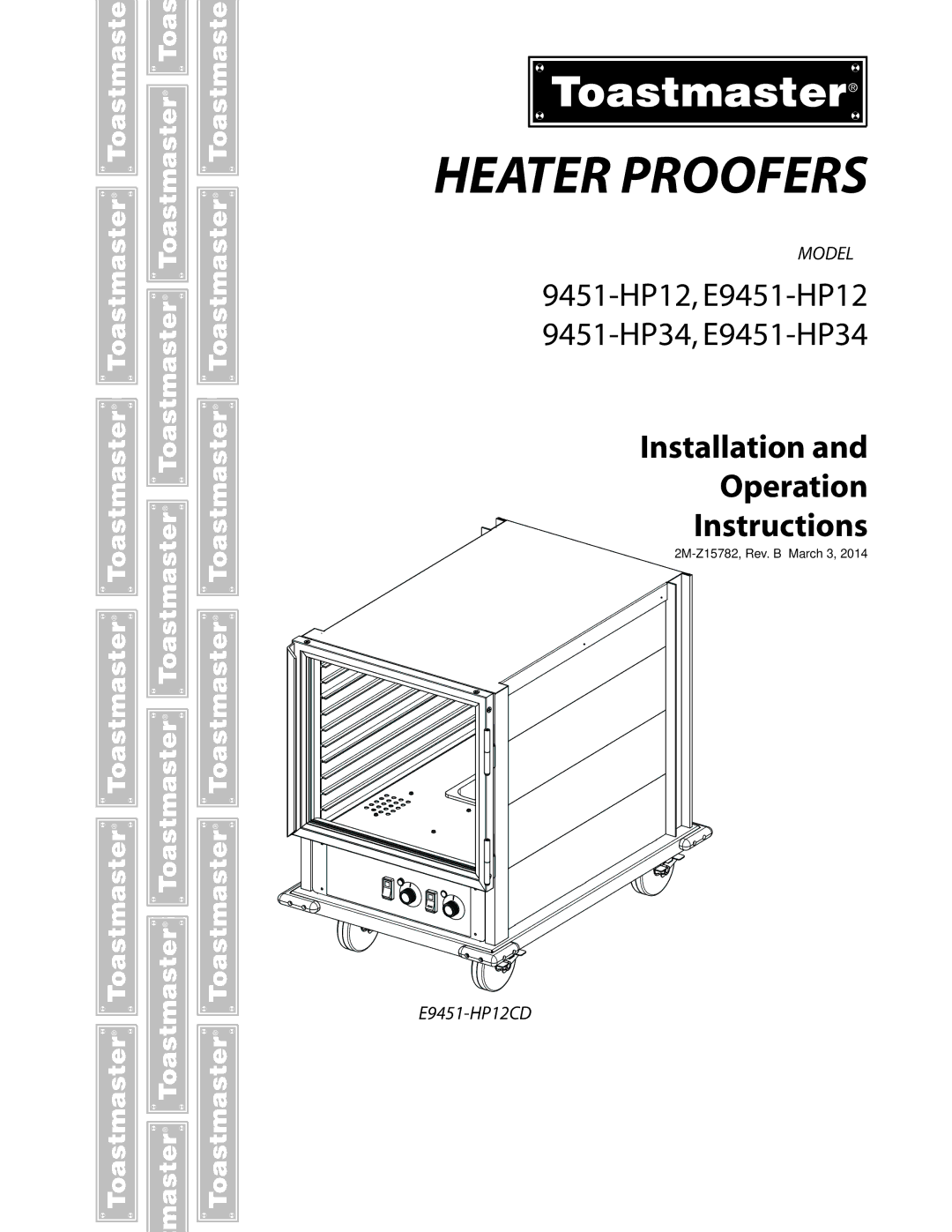 Toastmaster E9451-HP12 9451-HP34, E9451-HP34 manual Heater Proofers 