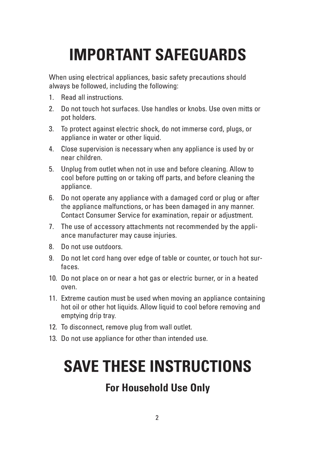 Toastmaster GRV160S owner manual Important Safeguards 