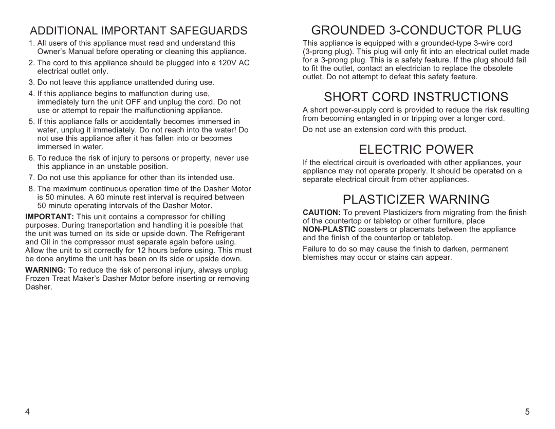 Toastmaster ICM15 owner manual Grounded 3-CONDUCTOR Plug 