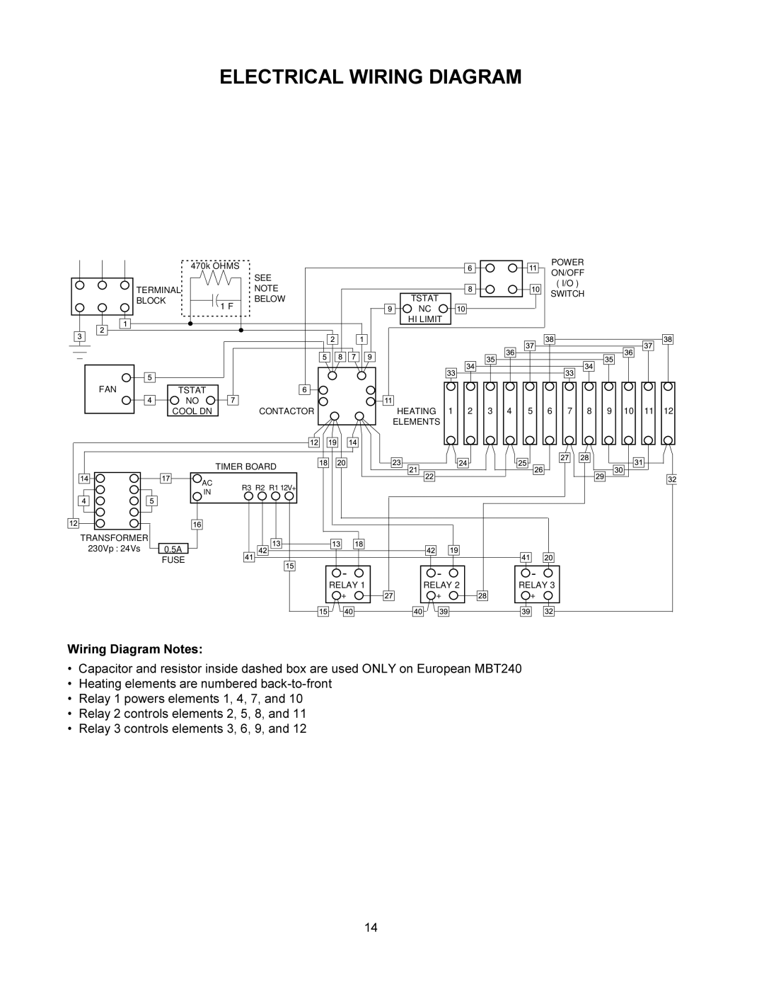 Toastmaster MBT240, MBT208 warranty Electrical Wiring Diagram, Wiring Diagram Notes 