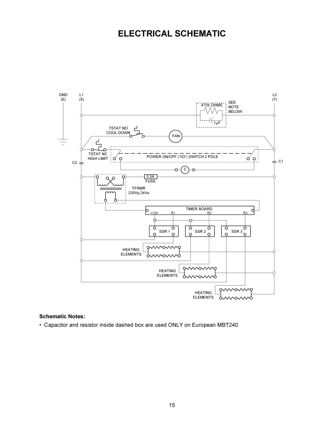 Toastmaster MBT208, MBT240 warranty Electrical Schematic, Schematic Notes 