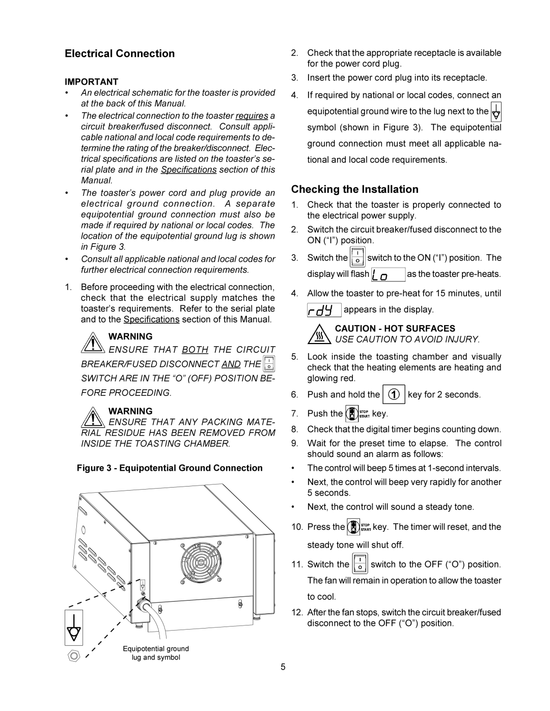 Toastmaster MBT208, MBT240 warranty Electrical Connection, Checking the Installation 