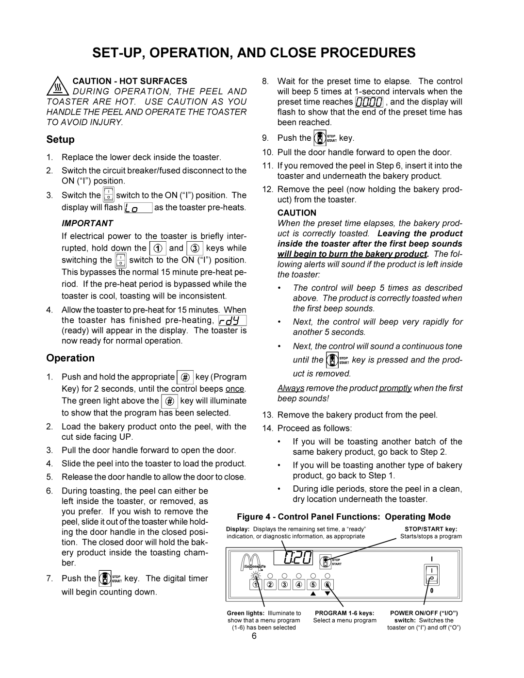 Toastmaster MBT240, MBT208 warranty SET-UP, OPERATION, and Close Procedures, Setup, Operation 