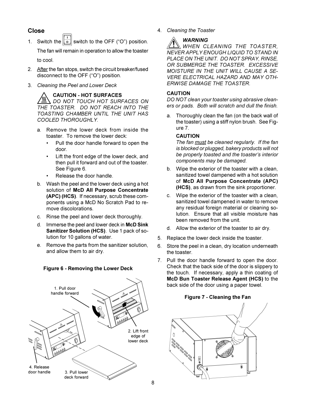 Toastmaster MBT240, MBT208 warranty Close, Removing the Lower Deck 