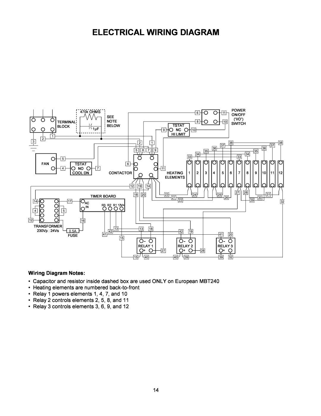 Toastmaster MBT240, MBT208 warranty Electrical Wiring Diagram, Wiring Diagram Notes 