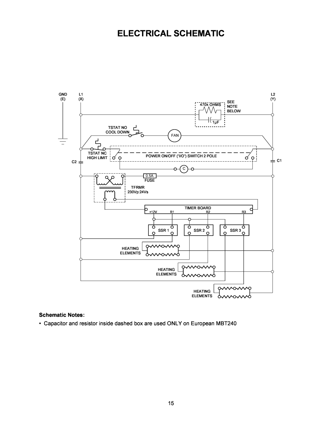Toastmaster MBT208, MBT240 warranty Electrical Schematic, Schematic Notes 
