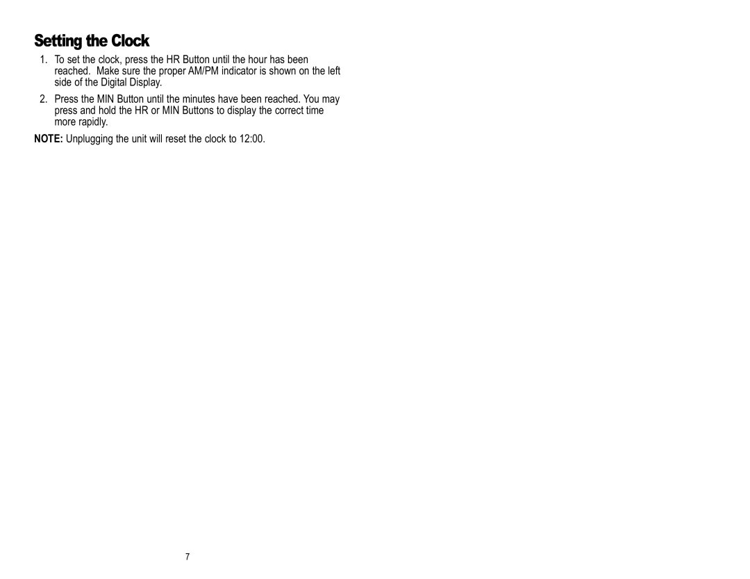 Toastmaster ME12DSBCAN manual Setting the Clock 