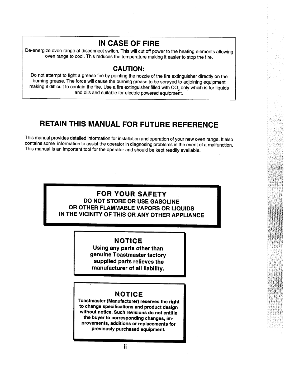 Toastmaster MH36, RH36, CO36 manual 