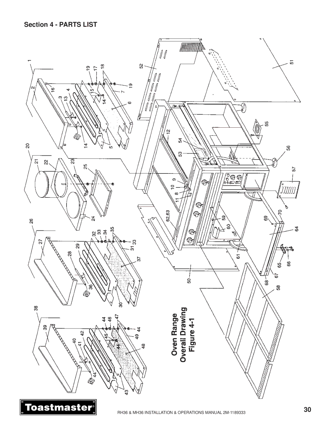 Toastmaster MH36, RH36 manual Parts List 