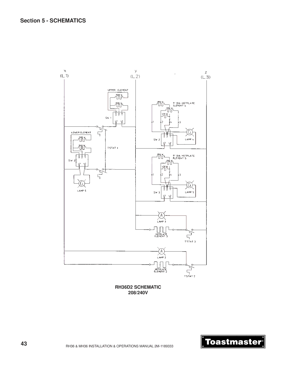 Toastmaster MH36 manual RH36D2 Schematic 