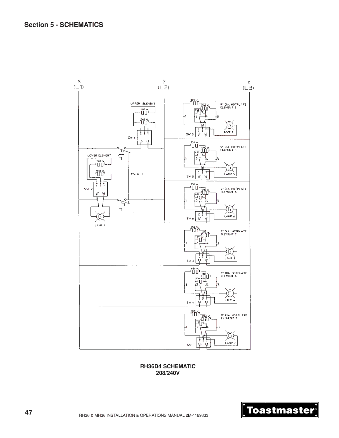 Toastmaster MH36 manual RH36D4 Schematic 