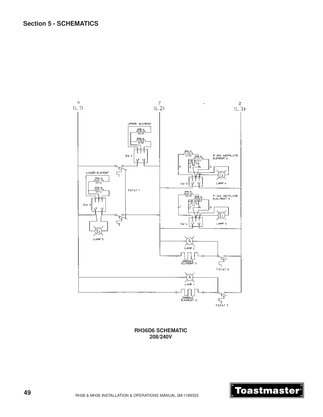 Toastmaster MH36 manual RH36D6 Schematic 